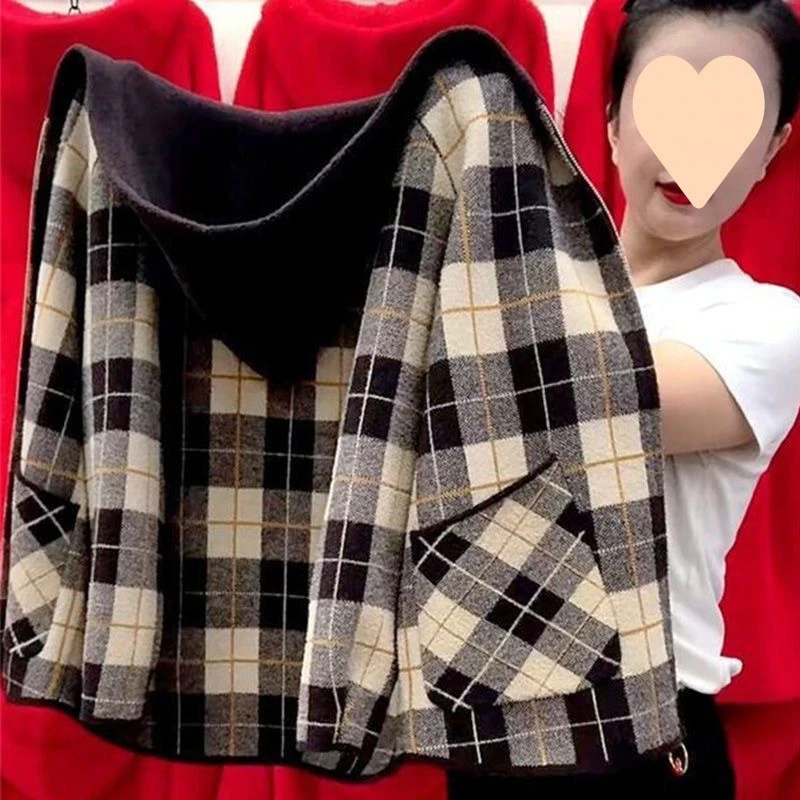 哥弟阿玛施正妈妈装仿双面呢短款外套女秋冬季中老年女大码格子春