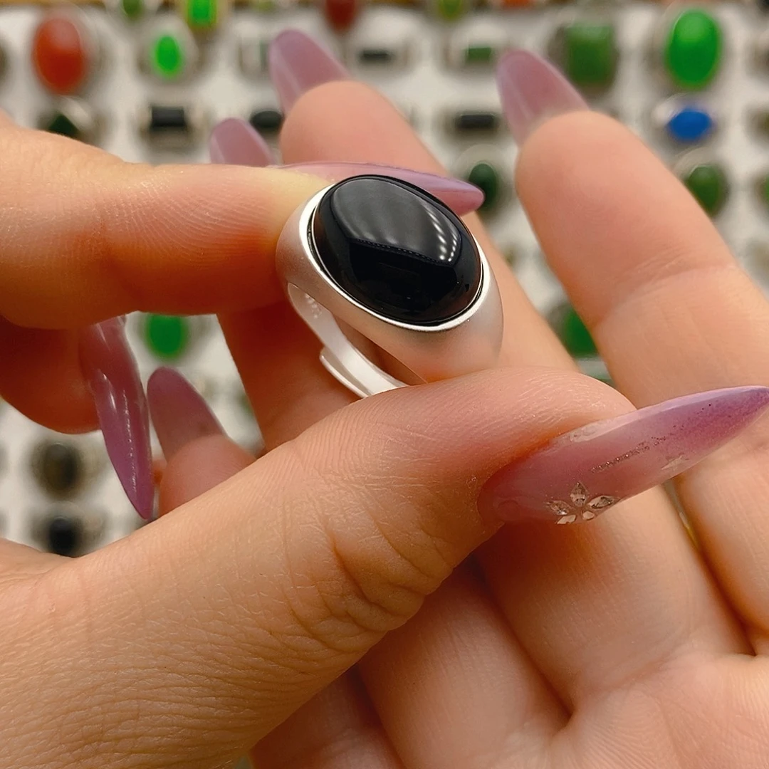 玛瑙/玉髓戒指银S925镶嵌