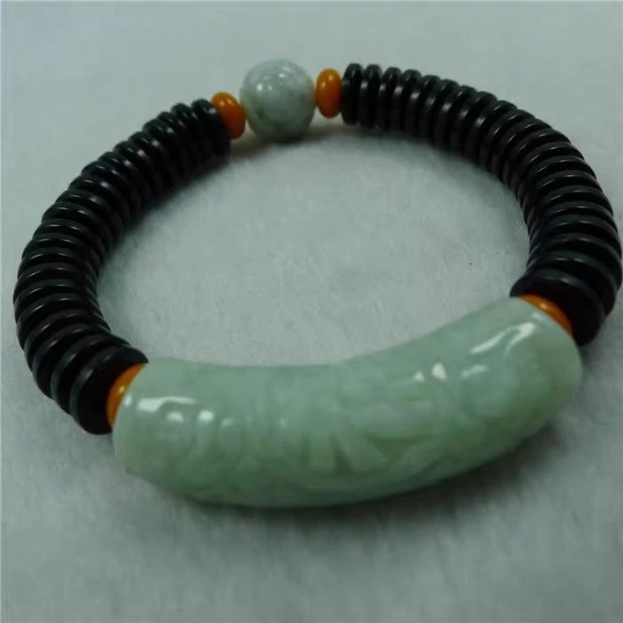 天然翡翠雕花弯条手链福气手工情侣款山水玉石民族风手链手串饰品