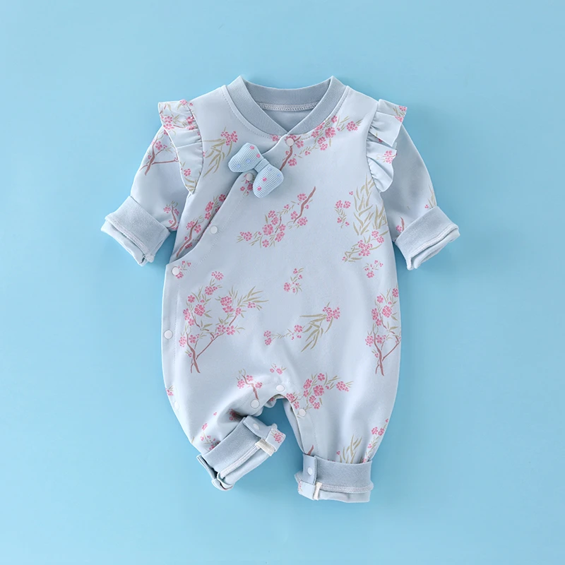 女宝宝衣服春秋薄款长袖国风婴幼儿连体衣纯棉外穿新生儿哈衣爬服