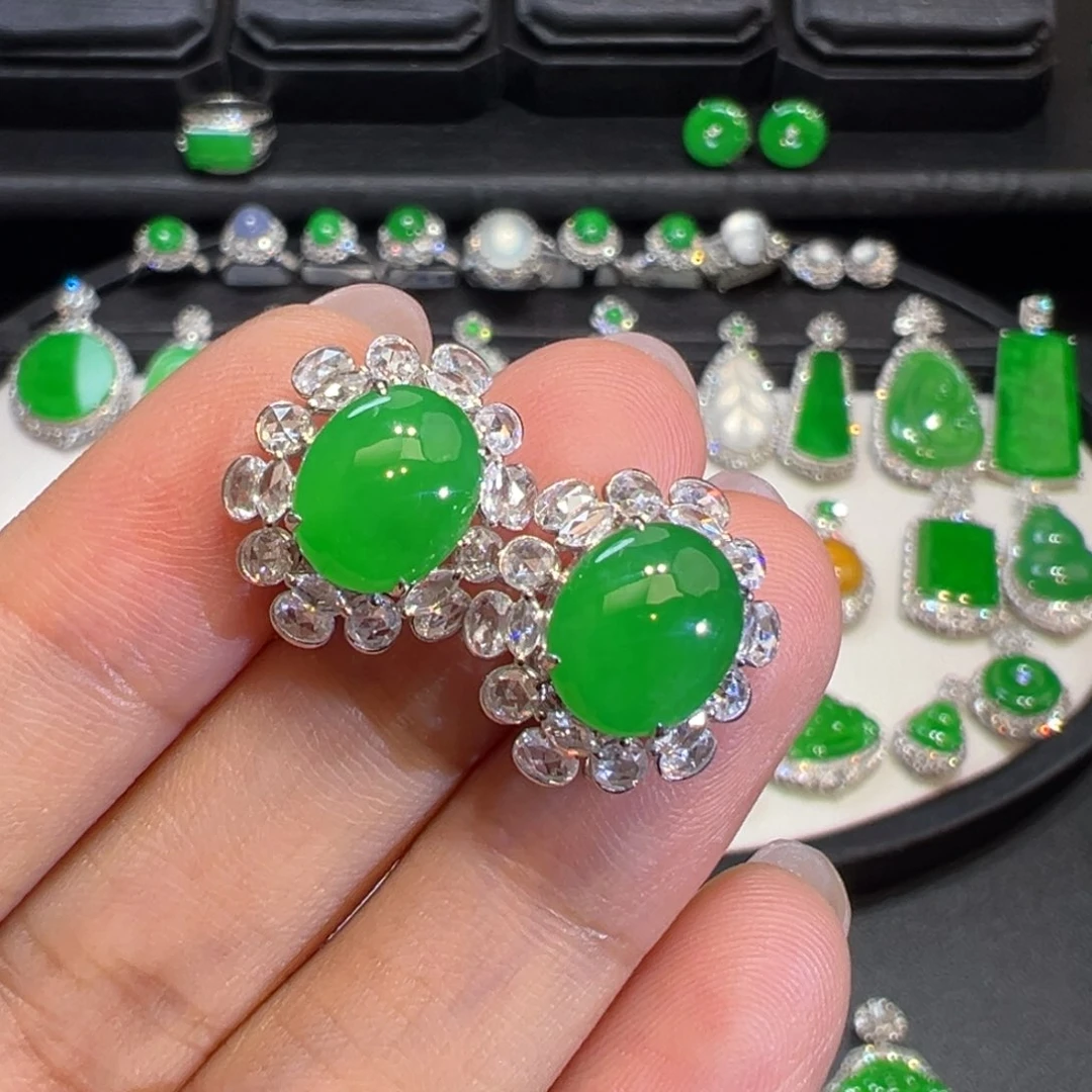 翡翠18K金镶嵌耳饰收到货48小时鉴赏期