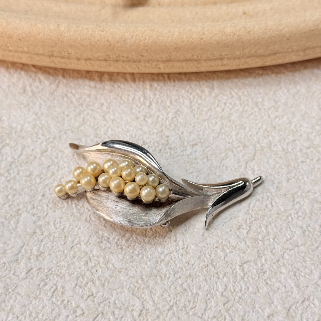 铜合金仿珍珠胸针 【六六中古】孤品复古胸针th7981