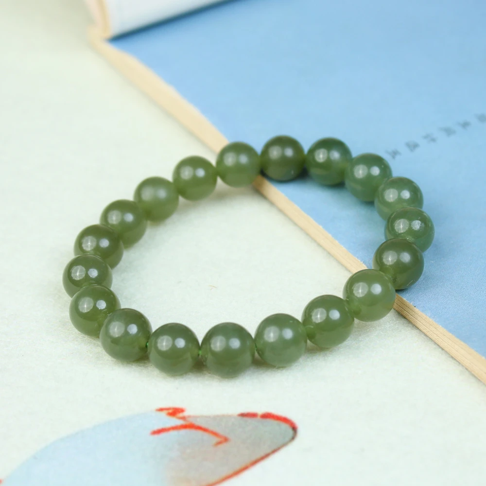 冰湖水绿和田玉小珠径10毫米圆珠手链玉手串小811802
