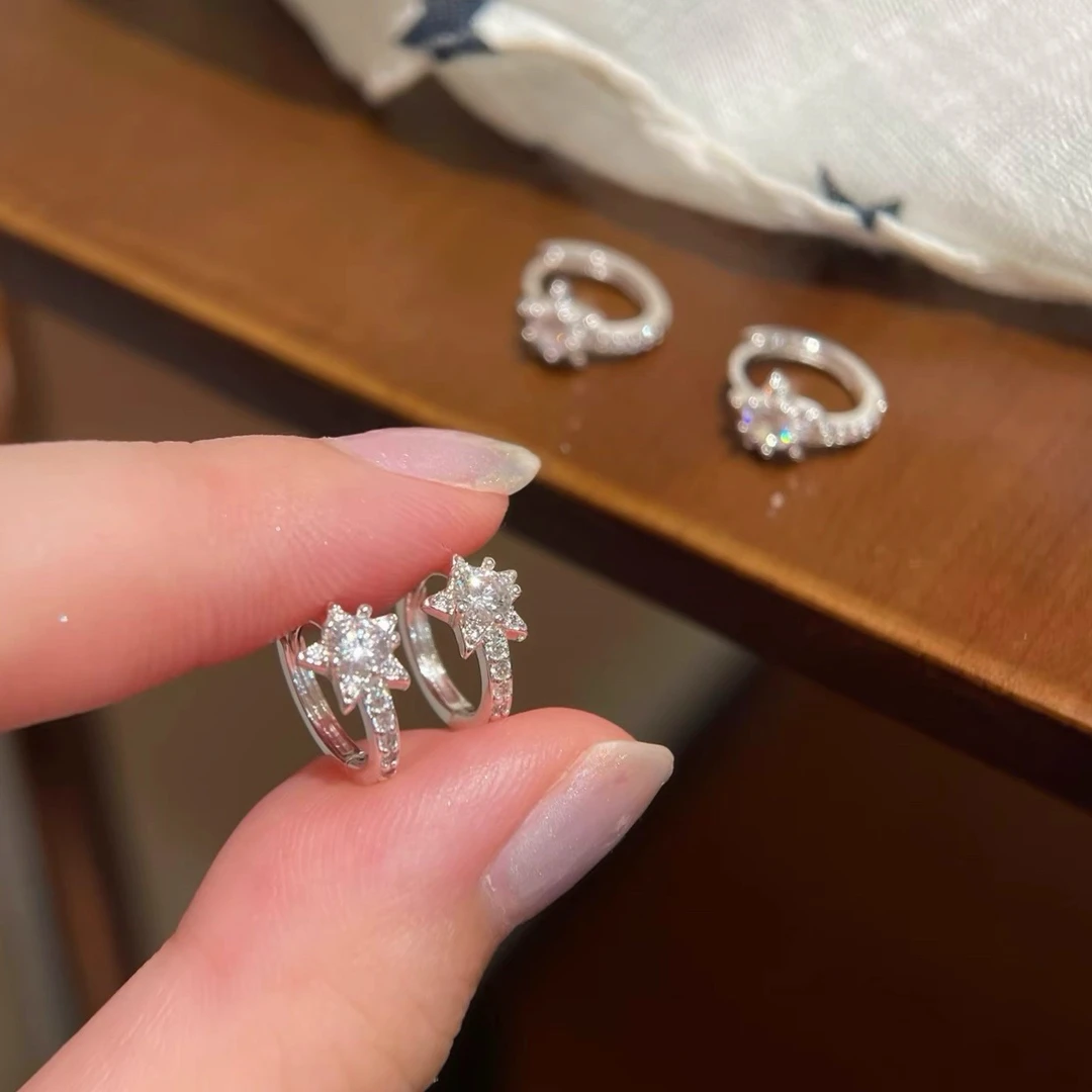 铜合金锆石耳饰 精致满钻锆石星星耳扣小巧百搭耳环女【一对装】