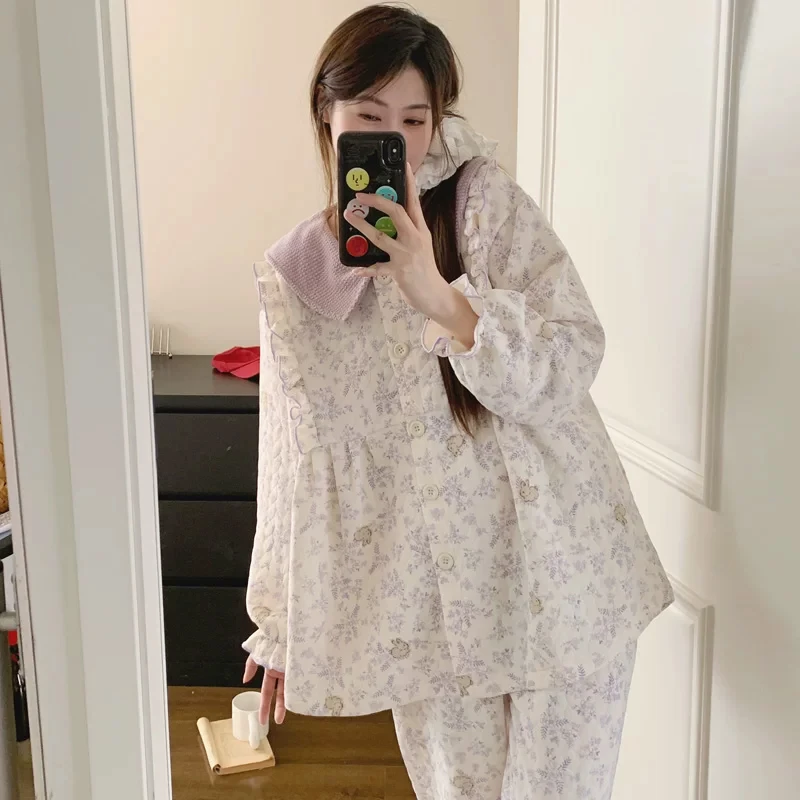 加厚保暖月子服秋冬季产后冬天产妇空气棉孕妇睡衣哺乳怀孕期冬天