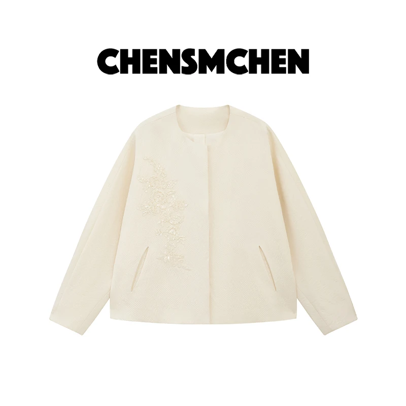 CHENSMCHEN 绵羊毛重工刺绣外套女秋冬时尚宽松显瘦上衣CSW6159MN