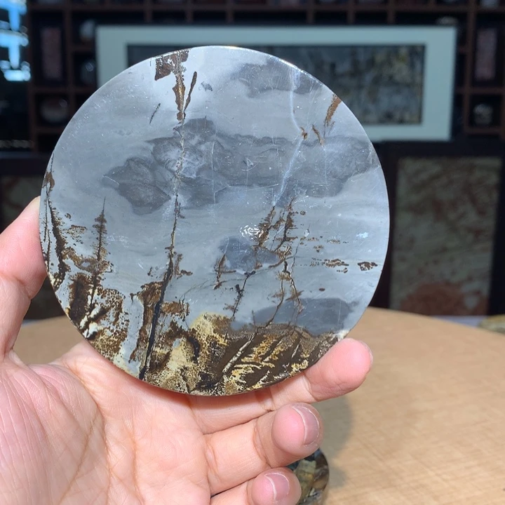 广西国画石摆件，茶杯垫，手把件