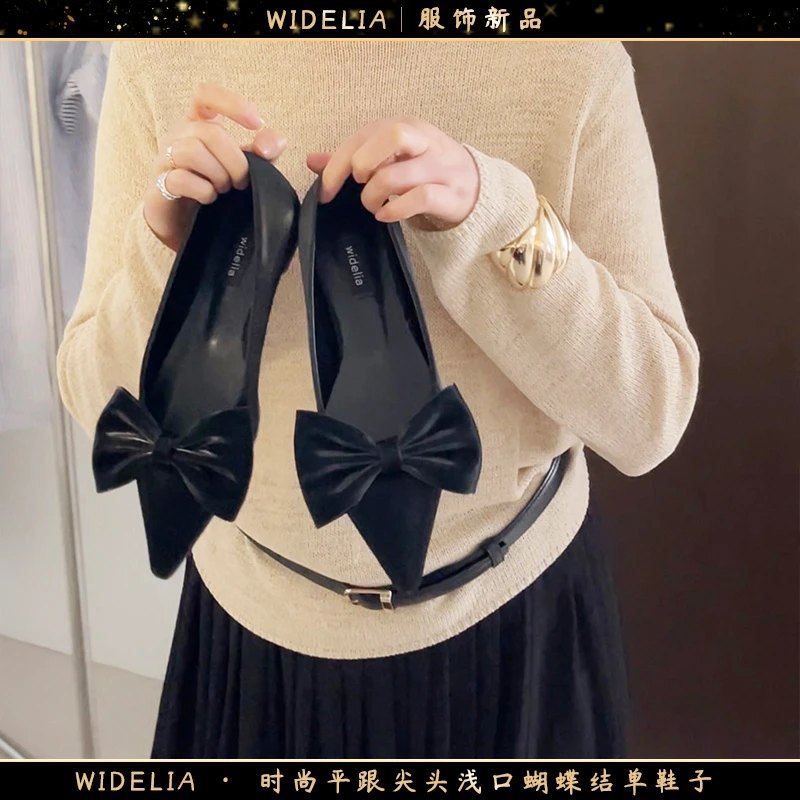 widelia陈魅儿2025春夏新款 时尚平跟尖头浅口蝴蝶结单鞋子 1909