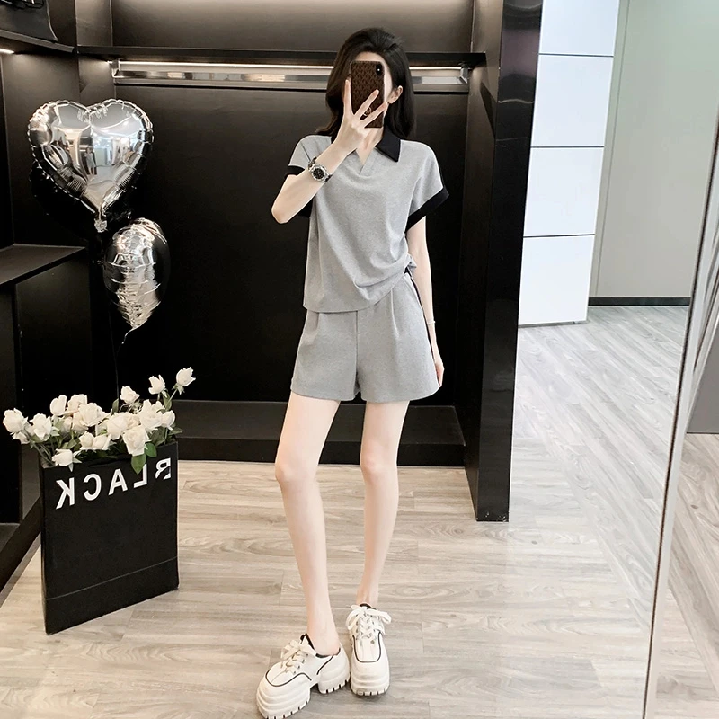 小众韩版洋气休闲运动套装女夏减龄百搭气质短袖显瘦短裤两件套潮