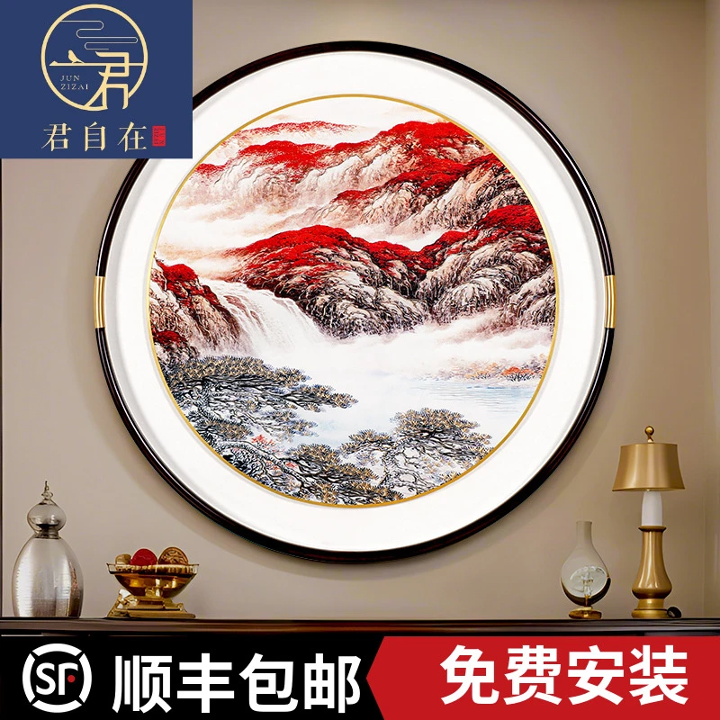 君自在《鸿运当头》铜雕画高档玄关装饰画圆形手工雕刻壁画新中式