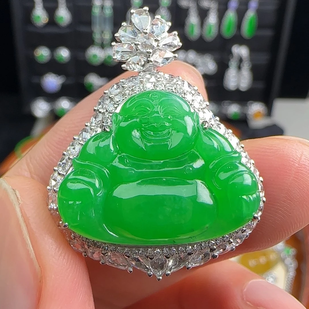颈饰18K金镶嵌翡翠天然翡翠
