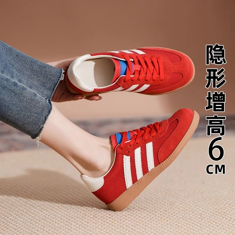 6cm小个子内增高红色德训鞋女春夏新款复古厚底休闲板鞋阿甘鞋女