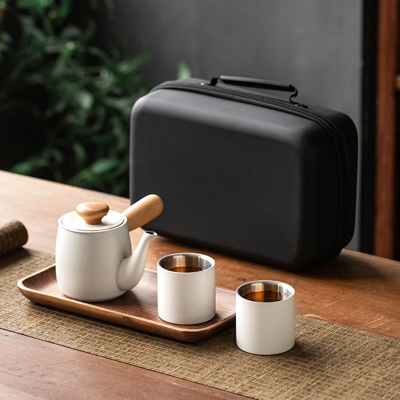 旅行茶具小型泡茶壶套装送礼自用户外露营旅行套装茶具一壶两杯