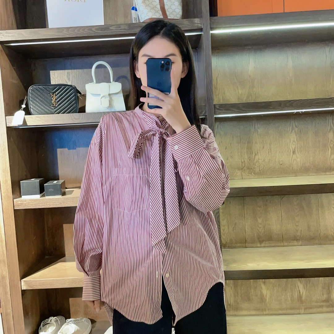 95新 Balenciaga/巴黎世家 麦殿/飘带衬衫34码粉色/250730LXXJY03