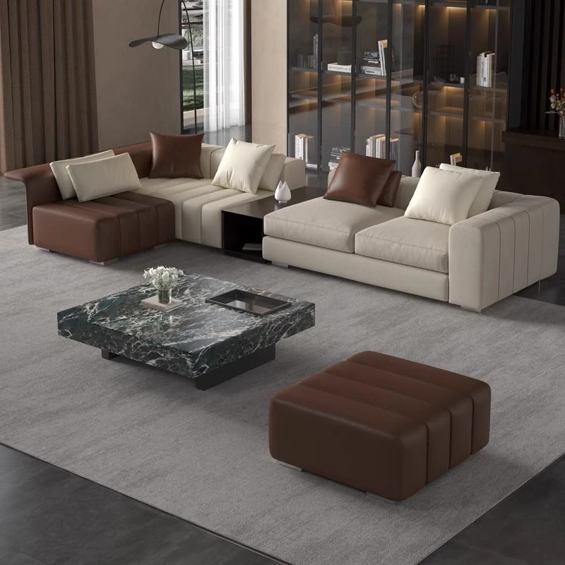 佐梵欧钢琴键沙发意式极简真皮沙发头层牛皮大户型别墅客厅轻奢