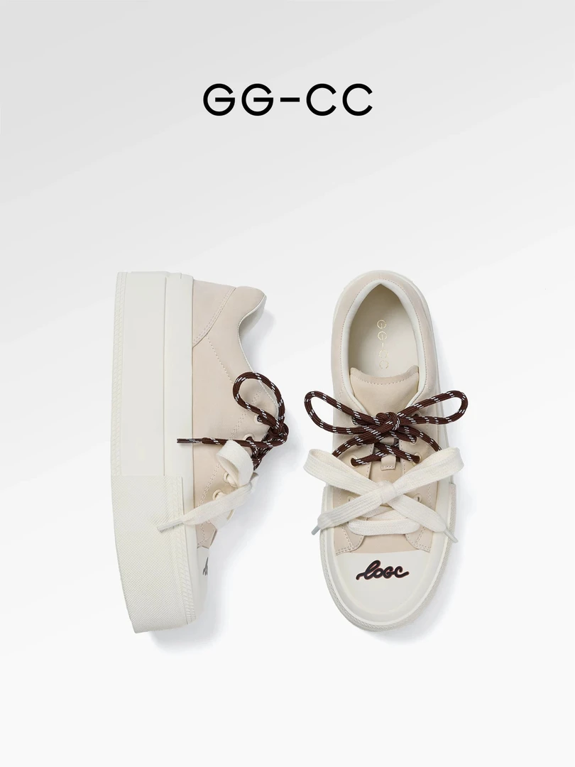【奶油松饼】GGCC2025年春季时尚休闲厚底板鞋双色系带休闲鞋女鞋