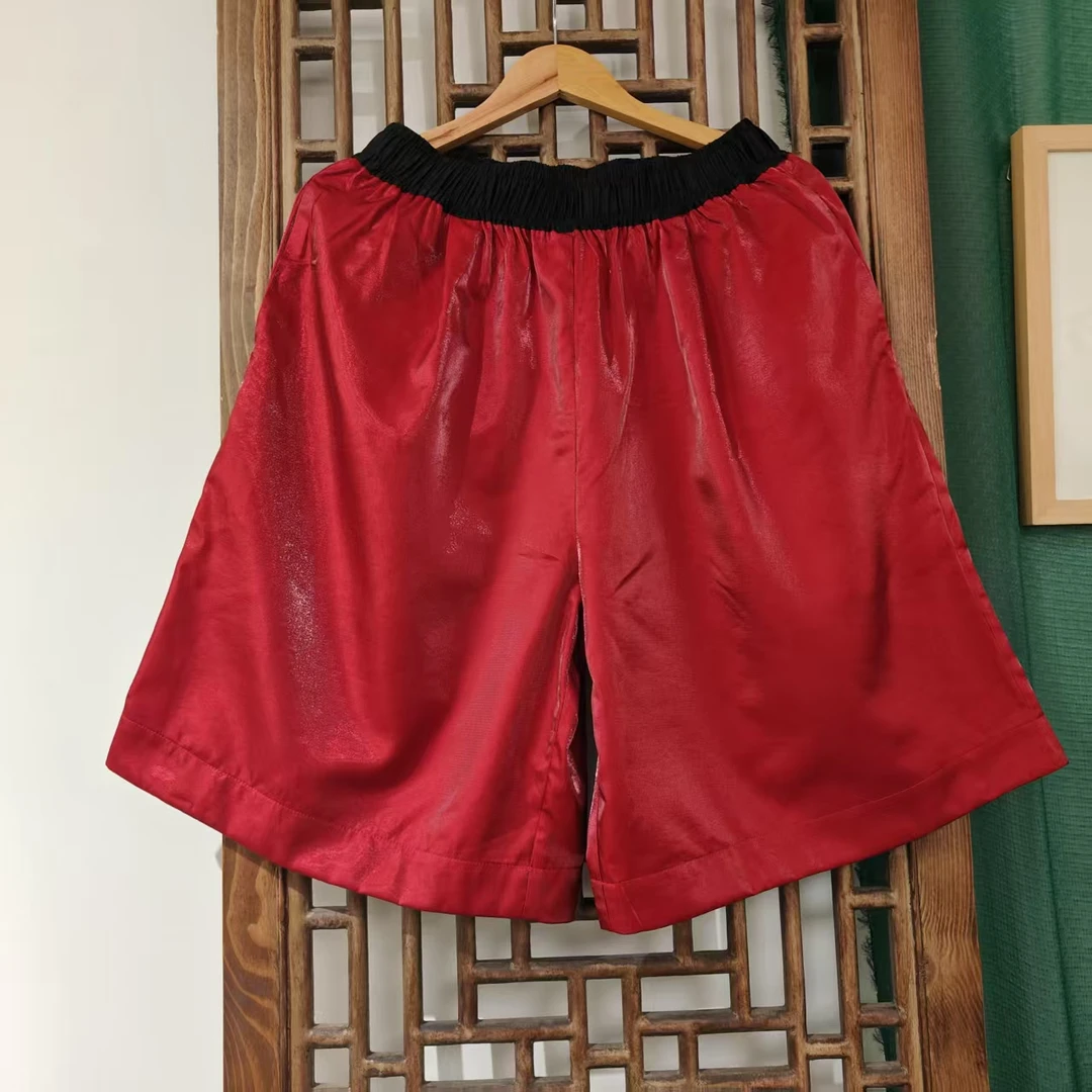 凤徕兮私人定制暗红色光板全松紧黑腰中裤（ LK087-18）单