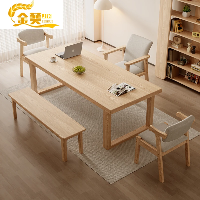 书房实木书桌学习绘画桌椅写字工作台会议桌大板白蜡木实木大板桌