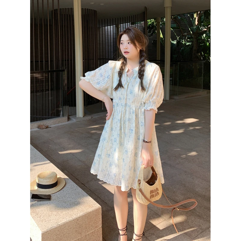 【ALINDM年终大清仓】胖mm法式浪漫长裙200斤清新碎花连衣裙AS24865