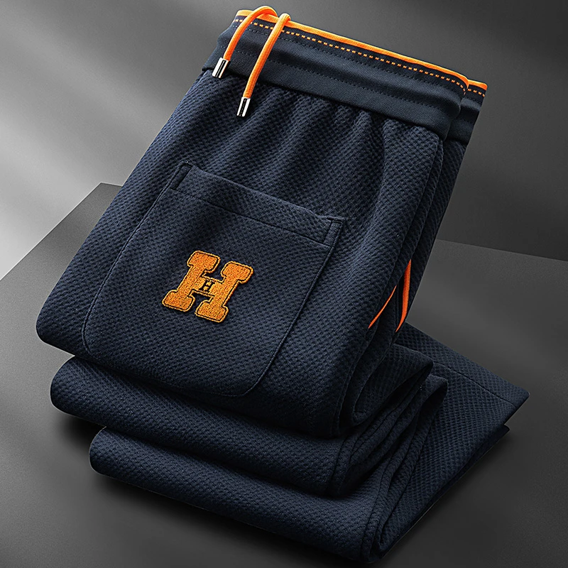 PAVENATNO/巴韦那奇轻奢秋冬厚款华夫格卫裤男直筒时尚休闲运动裤