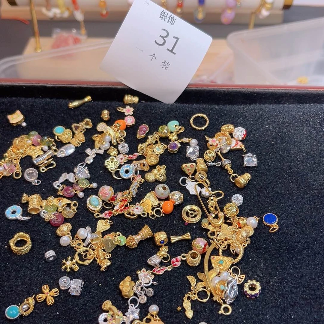 水晶珠宝半成品银S925镀金镶嵌31 。