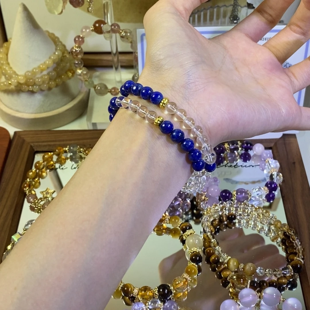 手链水晶合金青金石白水晶双圈