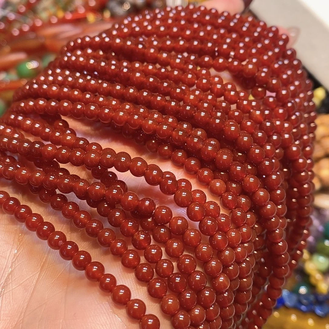 玛瑙/玉髓未镶嵌珠宝半成品红玛瑙4mm一条A级