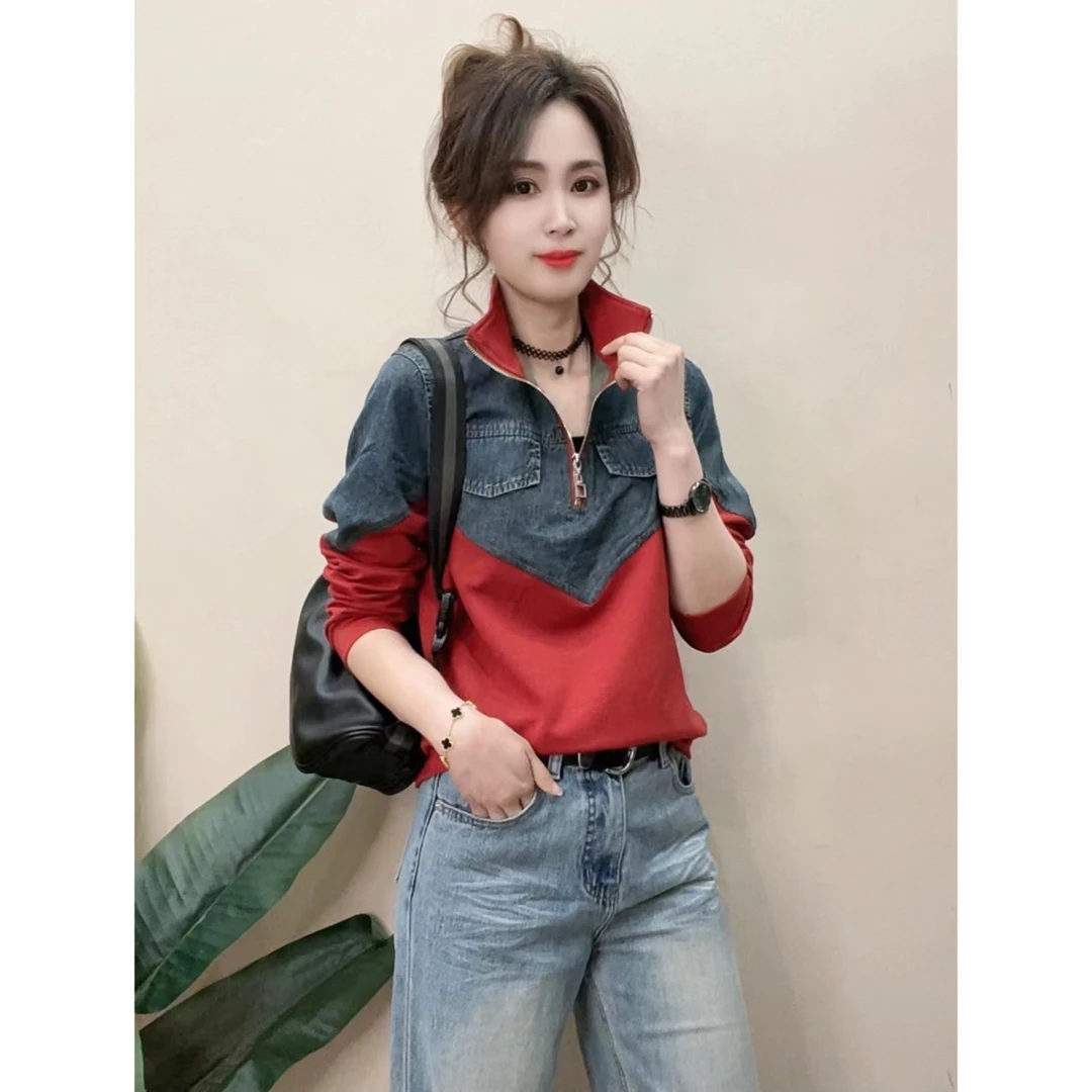 2025新品拼色卫衣半拉链时尚休闲百搭款