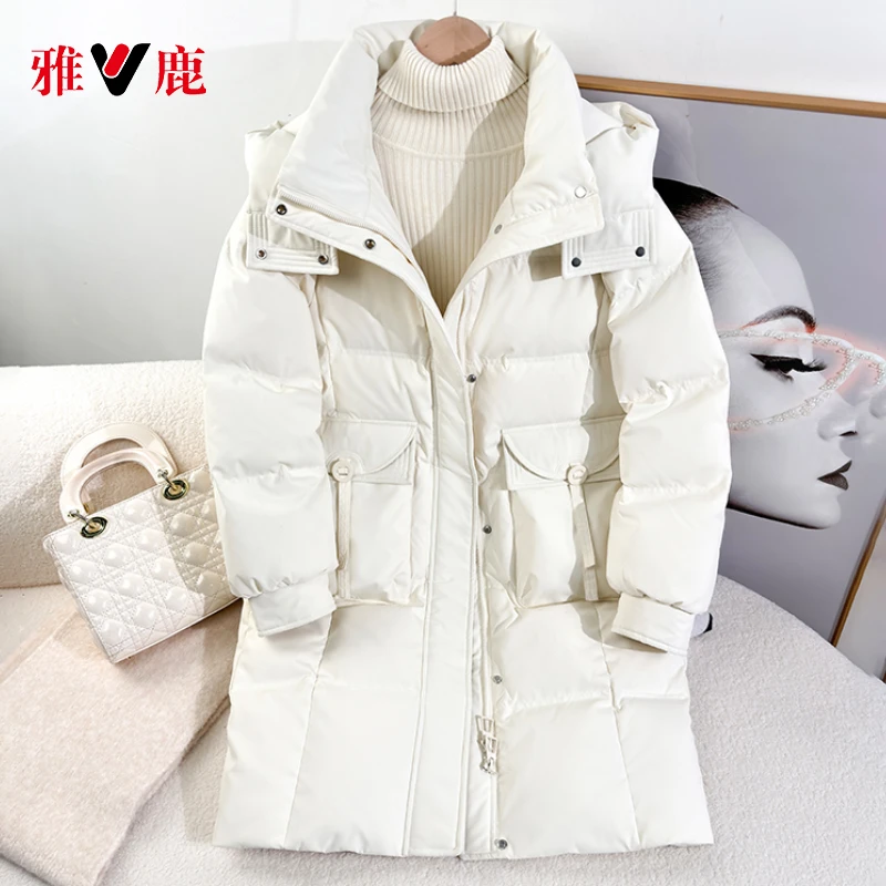 V/雅鹿羽绒服女反季大清仓时尚休闲加厚宽松连帽潮流韩版中长款