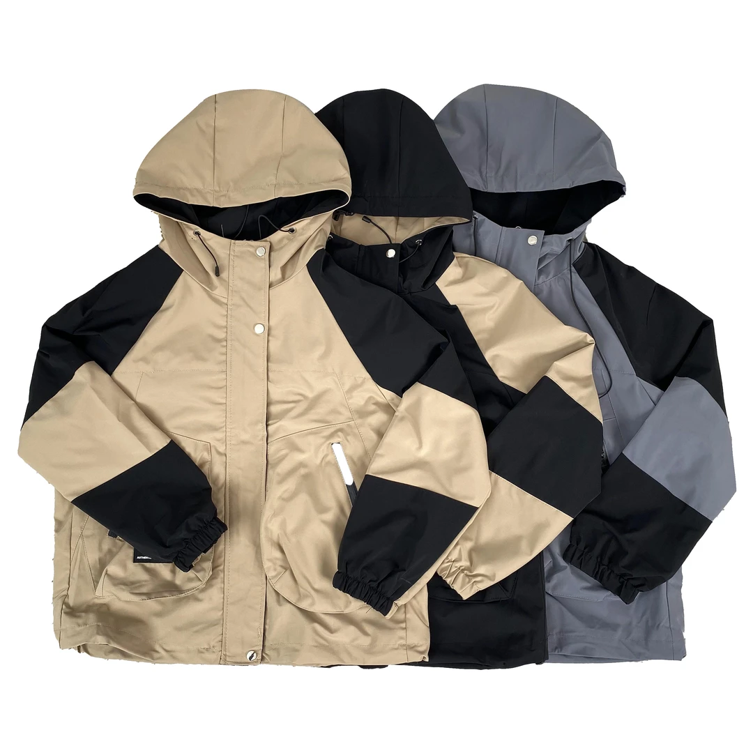 2024新款女韩版撞色刺绣宽松显瘦外套拼接连帽休闲夹克潮2441