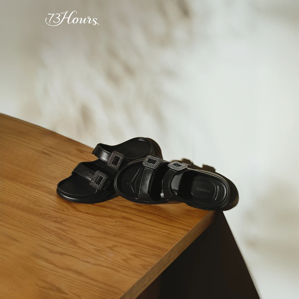 【达人T】73hours星光乐园2025夏季新款厚底增高黑色外穿勃肯拖鞋