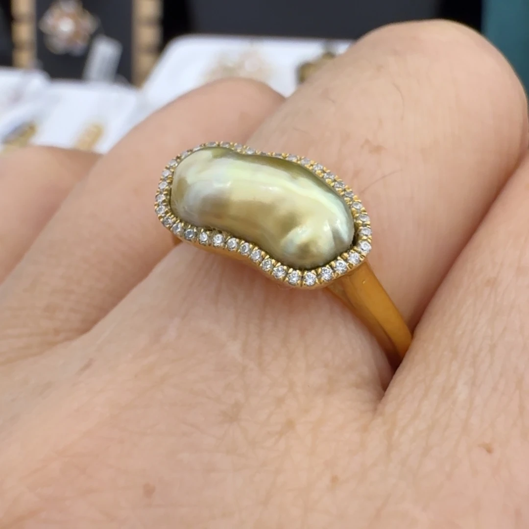 银S925镶嵌戒圈海水珍珠