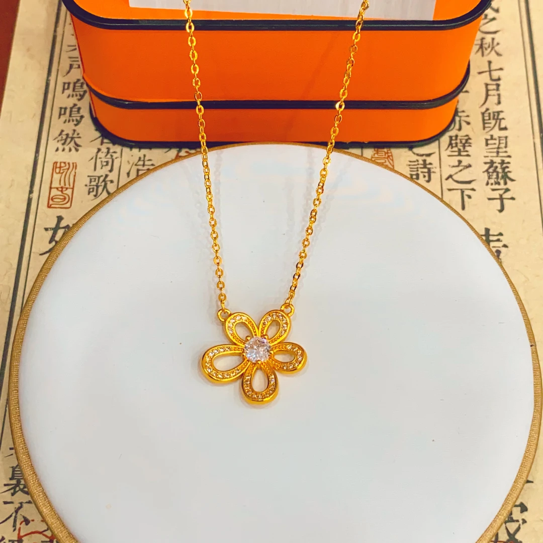 铜合金项链 项链锁骨链繁花五瓣花项链0328
