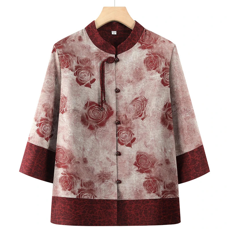 中老年女装夏季新款中袖衬衫新中式妈妈装薄款上衣奶奶装休闲衬衣