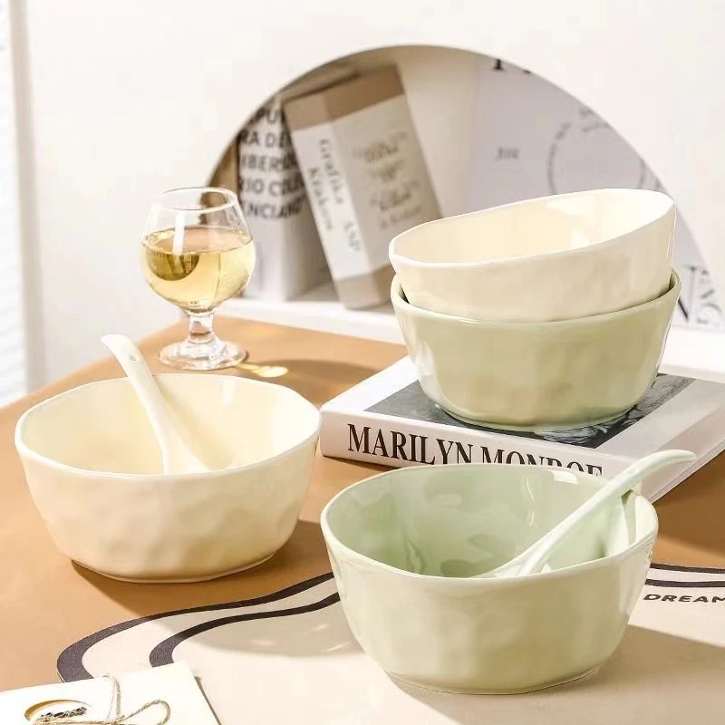 奶油风6英寸泡面碗2个装景德镇家用陶瓷碗盘餐具釉下彩吃面嗦粉