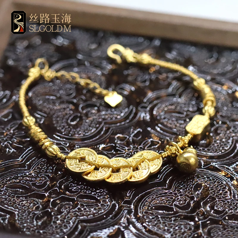 招财五帝钱铜钱手链足金999寓意古典