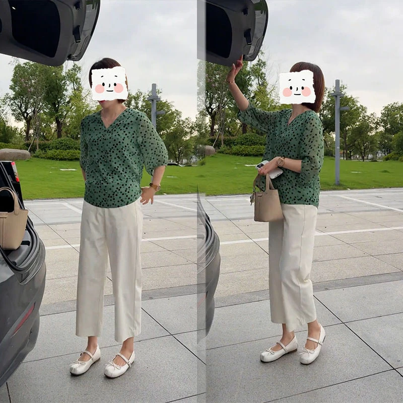 夏季减龄一整套穿搭女高级感干练气质波点衬衫短袖九分裤两件套装