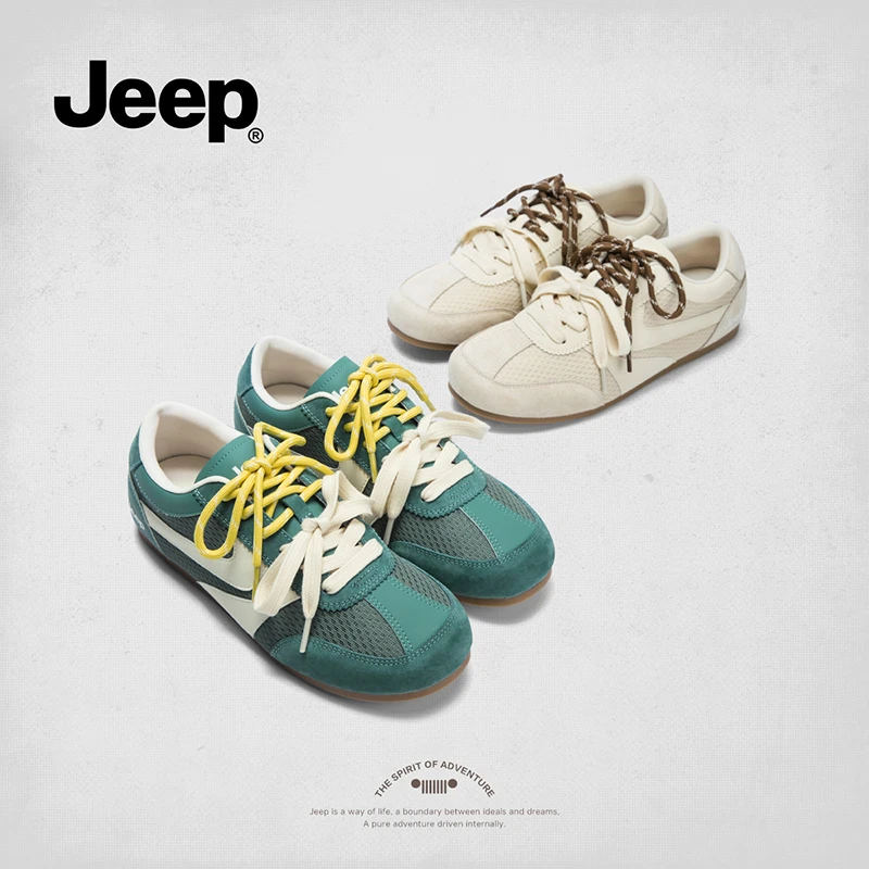 jeep复古德训鞋女春季2025新款防滑平底休闲鞋跑步运动鞋百搭板鞋