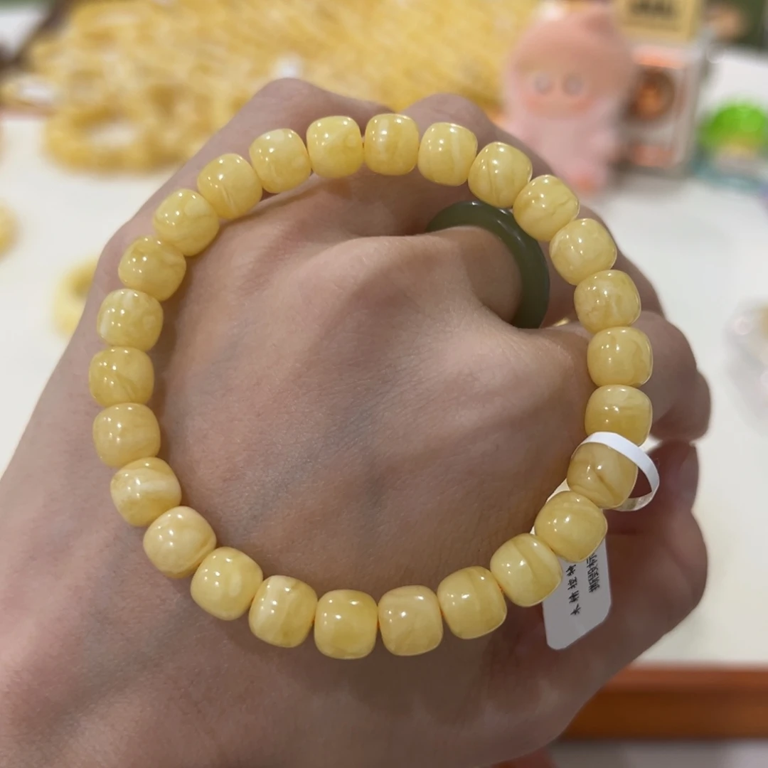 蜜蜡未镶嵌手链8m虎皮妖花老型
