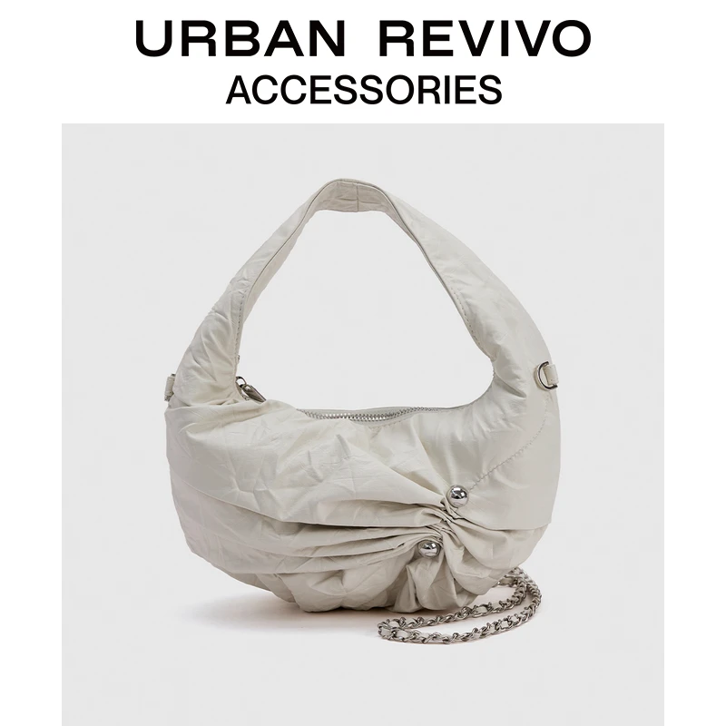 URBAN REVIVO2025春季新款女欧若风不规则褶皱手提包UAWB50042
