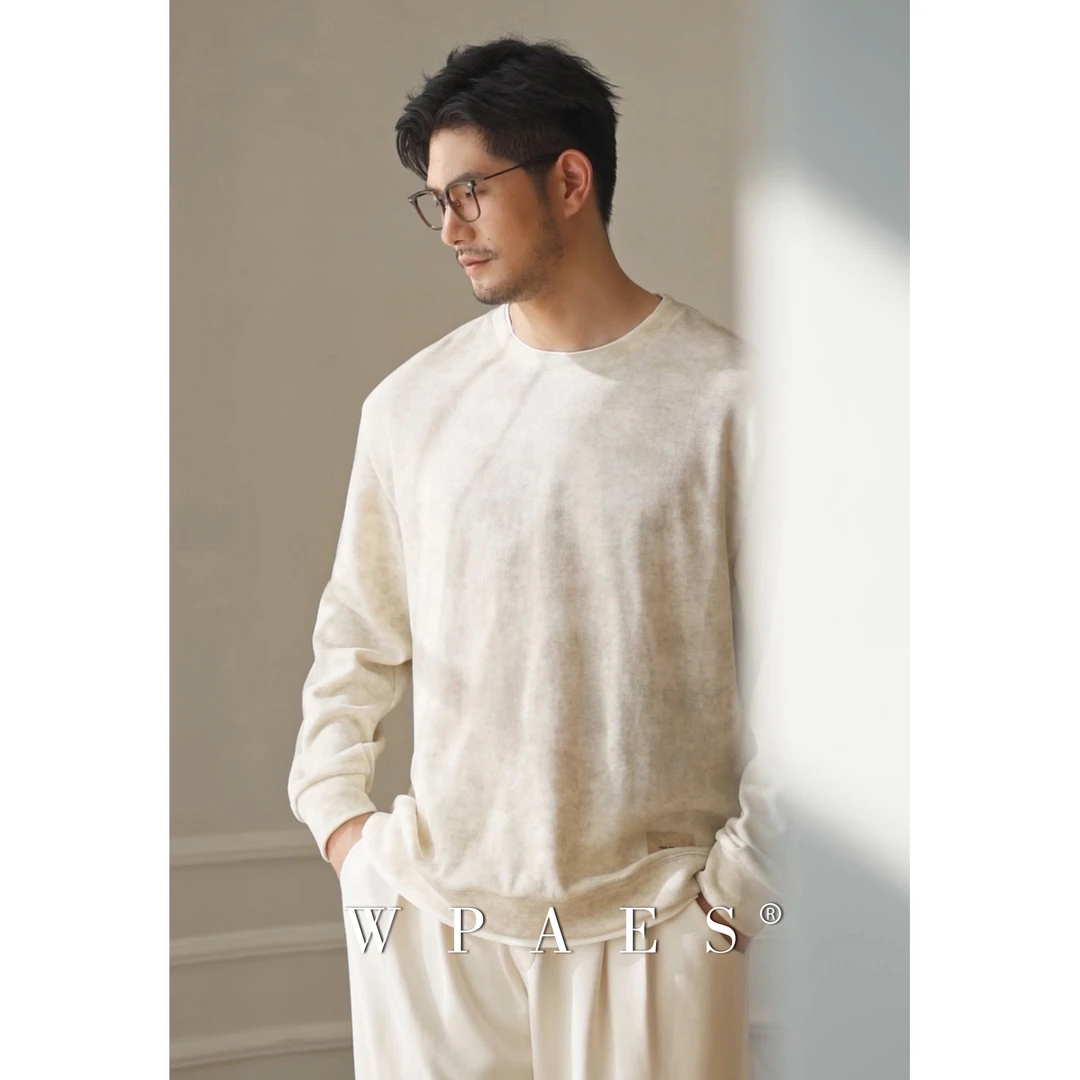 2025秋冬新款WPAES男装假两件拼接雾绒棉圆领卫衣男女百搭打底衫