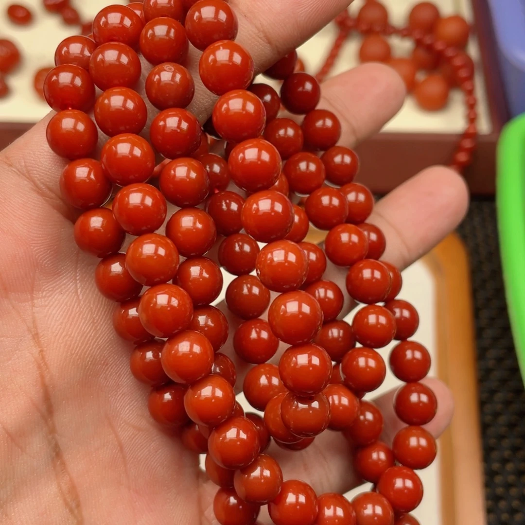 南红玛瑙未镶嵌牛血红108颗卡8