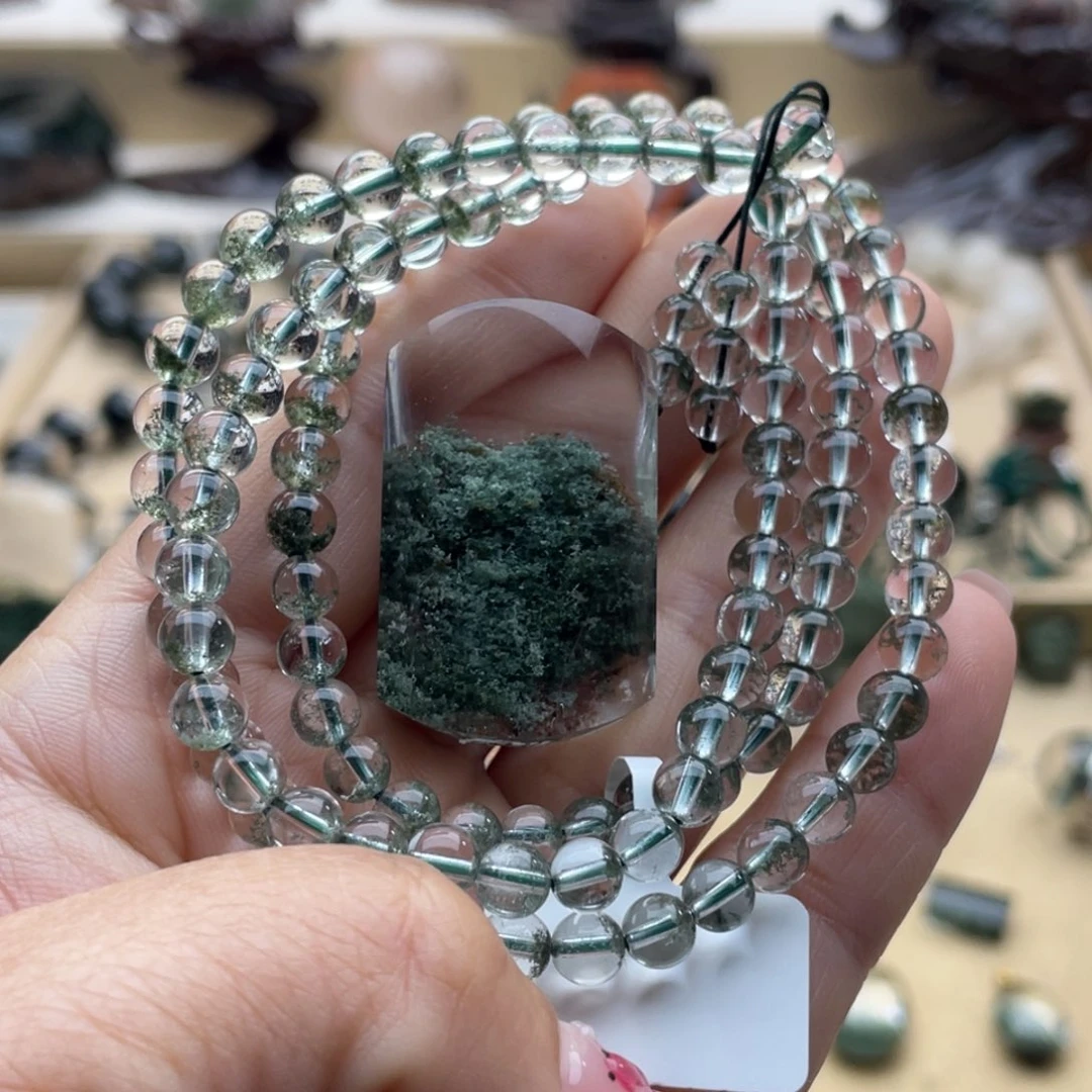 明***总颈饰水晶未镶嵌绿幽灵吊坠打孔定制不退换