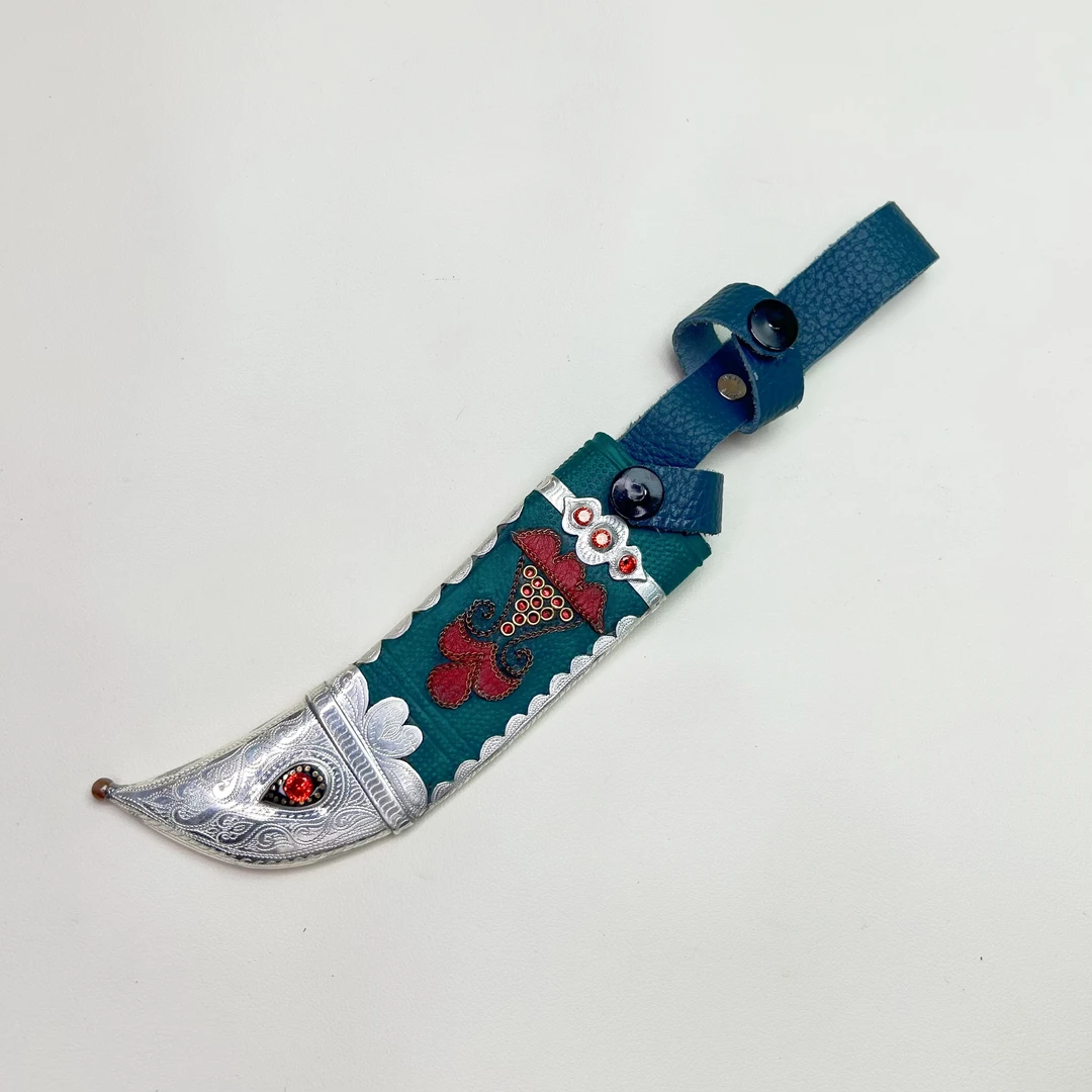 英吉沙小刀驴皮刀鞘手工缝制高档收藏专用 包银大师制作刀鞘