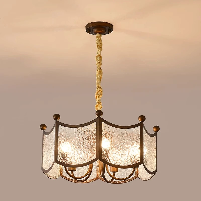 新款法式复古吊灯水纹玻璃中古卧室餐厅灯侘寂风新中式大厅主灯具