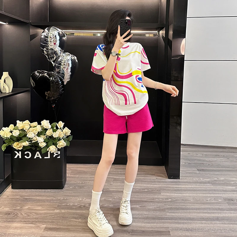 夏季设计感休闲运动套装女减龄气质多巴胺短袖T恤上衣短裤两件套