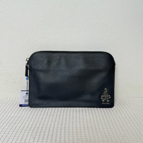 95新 Prada/普拉达 5712/男士时尚蓝色全皮手拿包