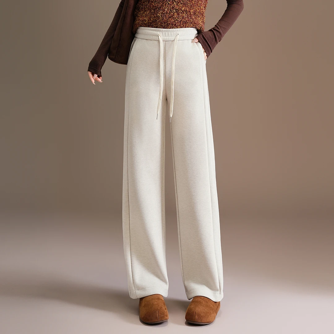 2025年秋冬新款时尚显瘦直筒裤女高腰厚款羊毛呢长裤百搭休闲裤子