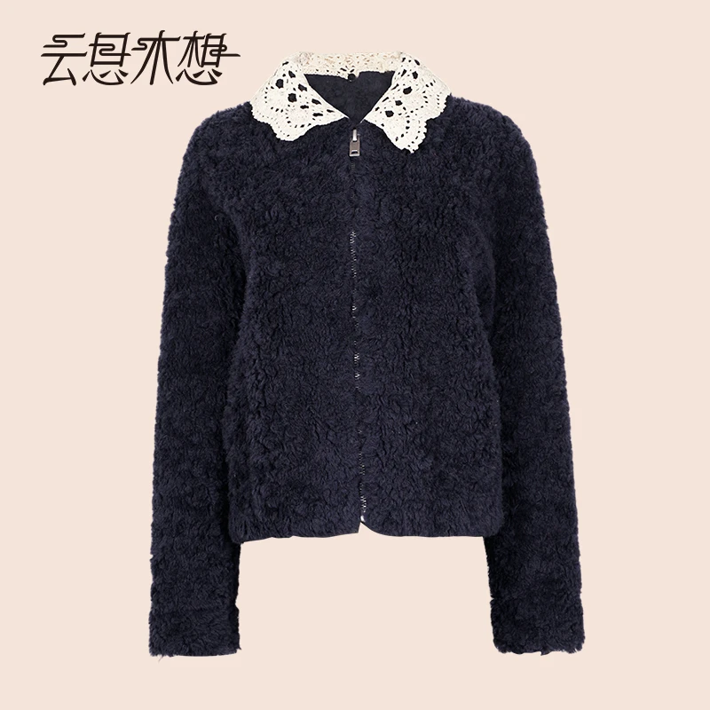 Ysimo-X云思木想 织花梦暖 长袖手钩针织翻领100羊毛外套14095