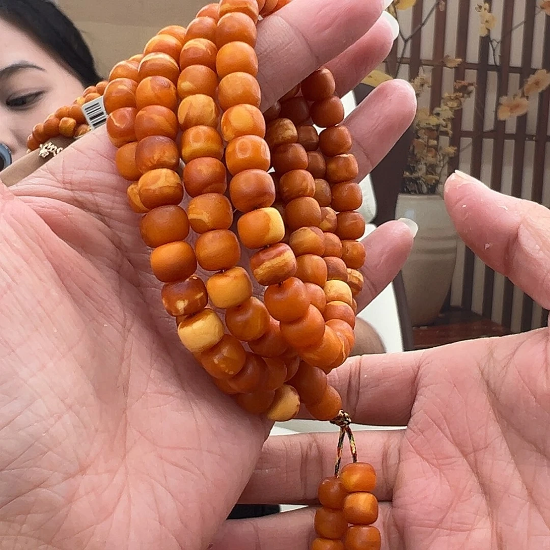 裸石琥珀未镶嵌清**为橘皮108佛珠8mm